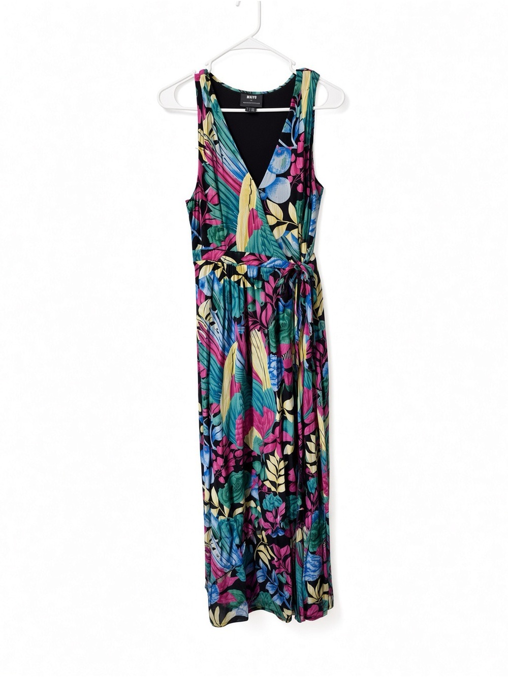 Maeve Floral Tropical Wrap Maxi Dress - Black, Pink, Blue, Green, Yellow